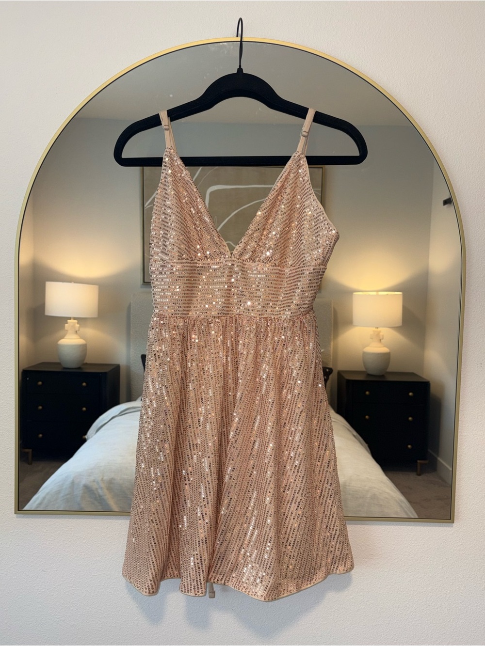 Rose Gold Sequin V-Neck Mini Dress